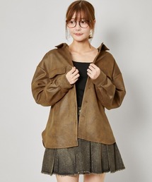 《フェイクレザー見え×ゆるシルエット》一枚でサマ見え！合皮風ポンチジャケット