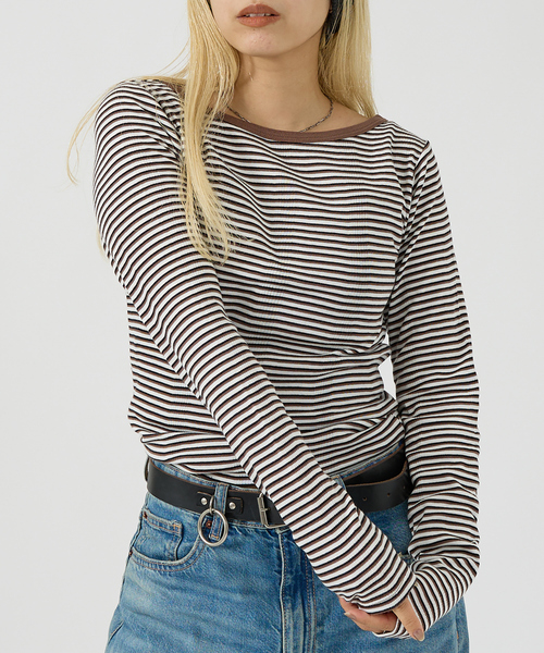 MILLER（ミラー）の「【Robert P. Miller】パネルリブボートネックTEE / ロンT / 長袖（Tシャツ/カットソー・レディース・ホワイト/ブラック/グレー/ピンク/ブラック系その他/ブラウン系その他/ブルー系その他・フリー）」の5枚目の写真