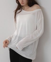 HEILIS（ヘイリス）の「オフショルダーシアーカットトップス/オフショルダー 肌見せ 抜け感 ホワイト ネイビー レッド 韓国 シンプル 長袖 春服 秋服 夏服 シアー オーバーサイズ 透け感 冷房対策 紫外線対策（Tシャツ/カットソー）」