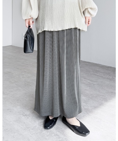 reca(レカ)の「ストライププリーツスカート(スカート・レディース・ベージュ/チャコールグレー/グレー・M)」の3枚目の写真