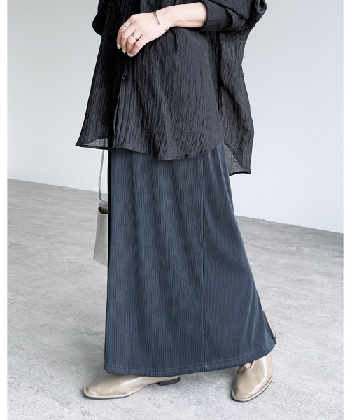 reca(レカ)の「ストライププリーツスカート(スカート・レディース・ベージュ/チャコールグレー/グレー・M)」の2枚目の写真