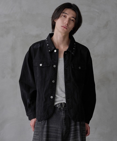 EPNK(イーピーエヌケー)の「Studs damage denim jacket / スタッズダメージデニムジャケット(デニムジャケット・メンズ・ライトグレー/ブラウン/ブラック・SMALL/MEDIUM/LARGE)」の7枚目の写真