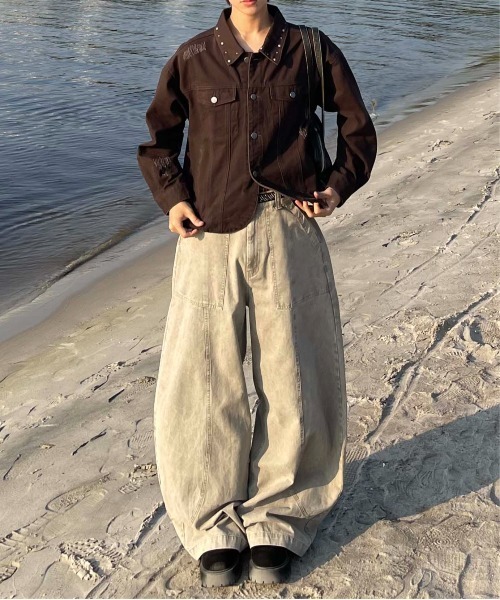 【完売サイズ】EPNK スタッズダメージデニムジャケット　ブラウン　Mサイズ 完売サイズ】EPNK スタッズダメージデニムジャケット ブラウン M