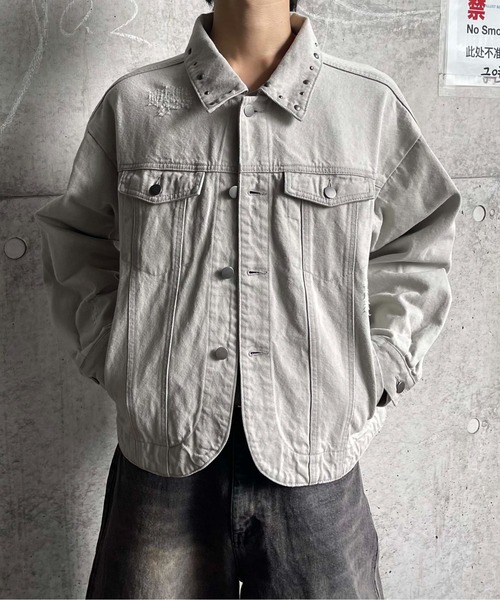 epnk スタッズダメージデニムジャケット S セール】Studs damage denim jacket / スタッズダメージデニム