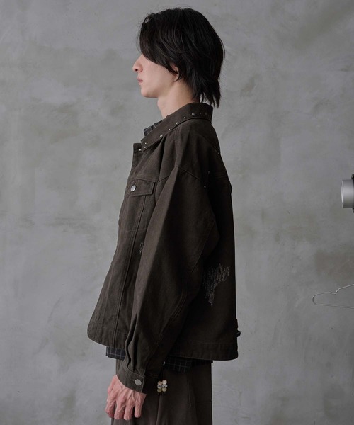 ジャケット・アウター 00s damage denim jaket セール】Studs damage denim jacket / スタッズダメージデニム