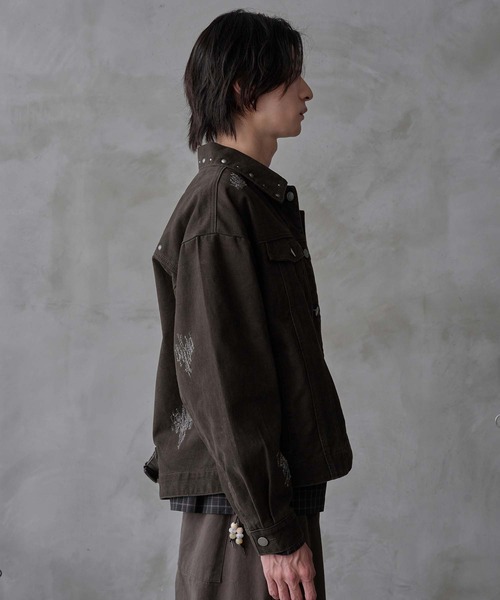 【完売サイズ】EPNK スタッズダメージデニムジャケット　ブラウン　Mサイズ 完売サイズ】EPNK スタッズダメージデニムジャケット ブラウン M