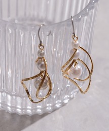 スパイラルパールフックピアス