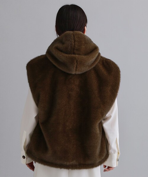 セール】【es】ミンクライクフェイクファーフードベスト【洗える