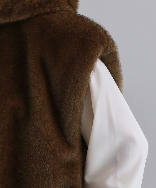 セール】【es】ミンクライクフェイクファーフードベスト【洗える