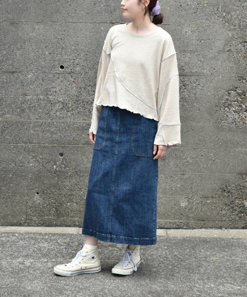 Bleu Bleuet（ブルーブルーエ）の「【ZOZO限定】配色メローショートトップス（Tシャツ/カットソー・レディース・ベージュ/オフホワイト/グレー・FREE）」の12枚目の写真