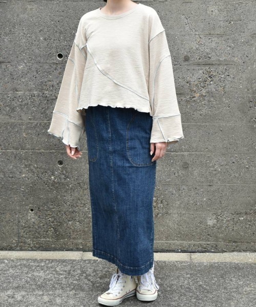 Bleu Bleuet（ブルーブルーエ）の「【ZOZO限定】配色メローショートトップス（Tシャツ/カットソー・レディース・ベージュ/オフホワイト/グレー・FREE）」の14枚目の写真