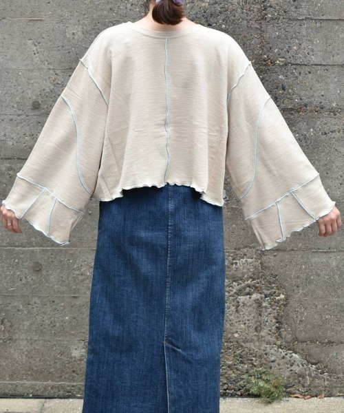 Bleu Bleuet（ブルーブルーエ）の「【ZOZO限定】配色メローショートトップス（Tシャツ/カットソー・レディース・ベージュ/オフホワイト/グレー・FREE）」の18枚目の写真