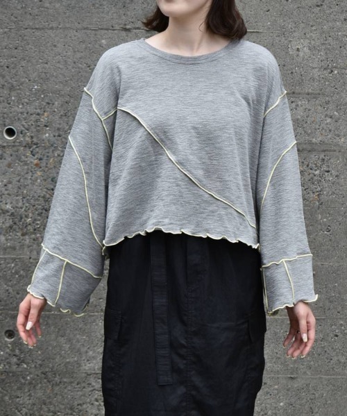 Bleu Bleuet（ブルーブルーエ）の「【ZOZO限定】配色メローショートトップス（Tシャツ/カットソー・レディース・ベージュ/オフホワイト/グレー・FREE）」の4枚目の写真