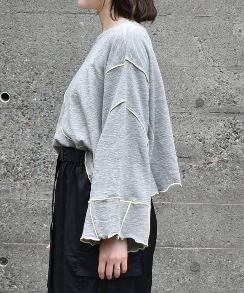 Bleu Bleuet（ブルーブルーエ）の「【ZOZO限定】配色メローショートトップス（Tシャツ/カットソー・レディース・ベージュ/オフホワイト/グレー・FREE）」の6枚目の写真