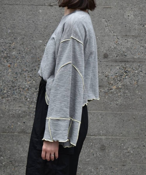 Bleu Bleuet（ブルーブルーエ）の「【ZOZO限定】配色メローショートトップス（Tシャツ/カットソー・レディース・ベージュ/オフホワイト/グレー・FREE）」の8枚目の写真