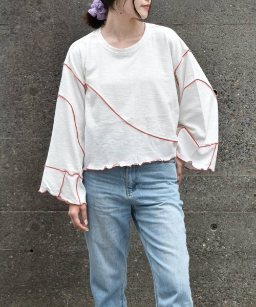 Bleu Bleuet（ブルーブルーエ）の「【ZOZO限定】配色メローショートトップス（Tシャツ/カットソー・レディース・ベージュ/オフホワイト/グレー・FREE）」の21枚目の写真