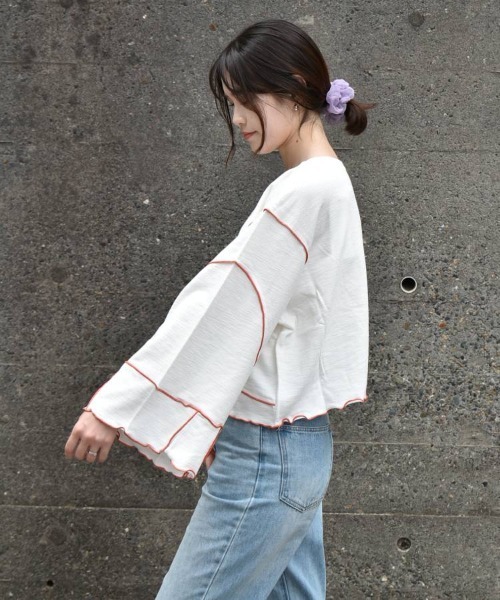 Bleu Bleuet（ブルーブルーエ）の「【ZOZO限定】配色メローショートトップス（Tシャツ/カットソー・レディース・ベージュ/オフホワイト/グレー・FREE）」の22枚目の写真