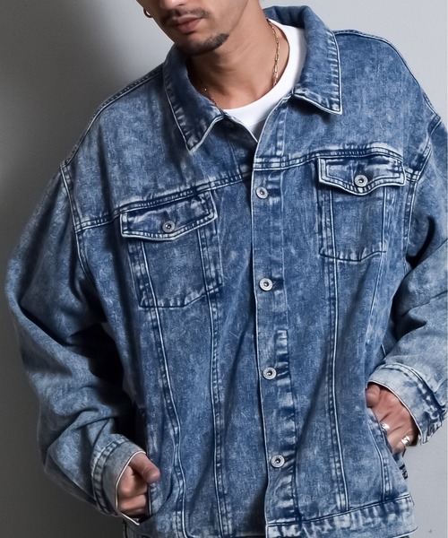 DOUBLE STEAL（ダブルスティール）の「オーバーサイズケミカルデニムGジャン（デニムジャケット・メンズ・ブルー/ブラック・LARGE/MEDIUM）」の3枚目の写真