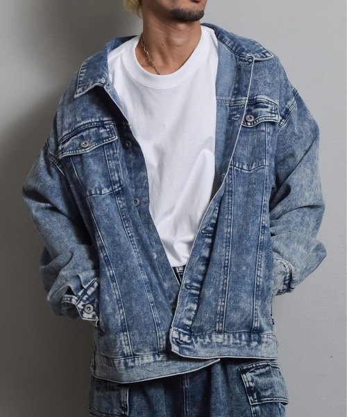DOUBLE STEAL（ダブルスティール）の「オーバーサイズケミカルデニムGジャン（デニムジャケット・メンズ・ブルー/ブラック・LARGE/MEDIUM）」の4枚目の写真