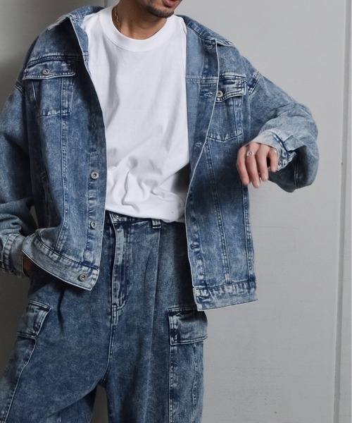 DOUBLE STEAL（ダブルスティール）の「オーバーサイズケミカルデニムGジャン（デニムジャケット・メンズ・ブルー/ブラック・LARGE/MEDIUM）」の5枚目の写真