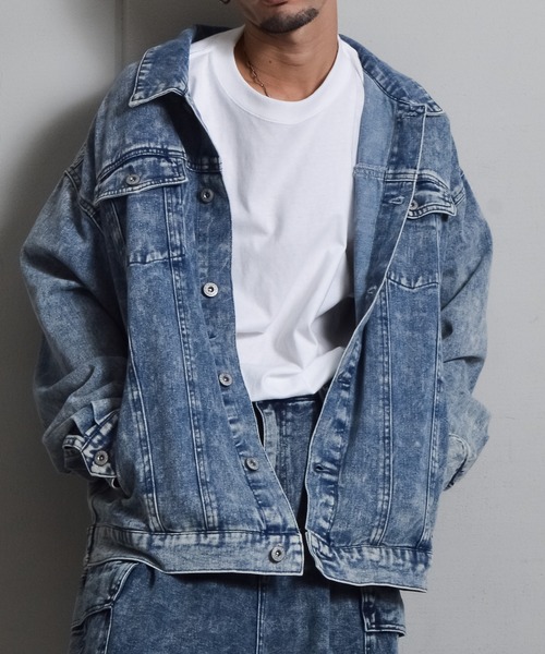 DOUBLE STEAL（ダブルスティール）の「オーバーサイズケミカルデニムGジャン（デニムジャケット・メンズ・ブルー/ブラック・LARGE/MEDIUM）」の6枚目の写真