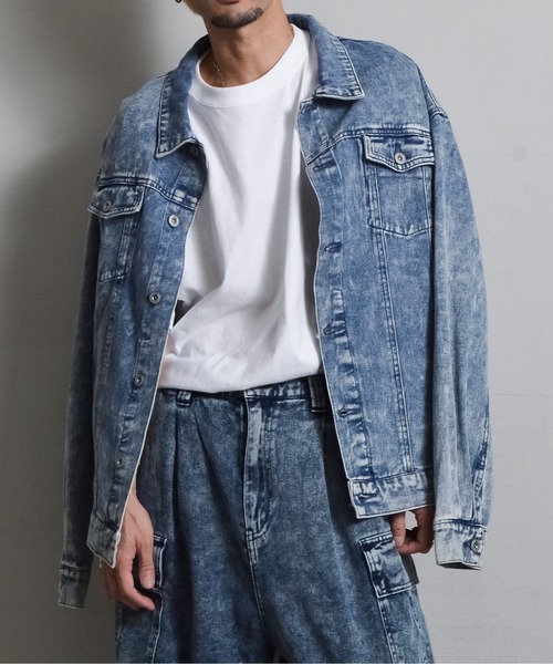 DOUBLE STEAL（ダブルスティール）の「オーバーサイズケミカルデニムGジャン（デニムジャケット・メンズ・ブルー/ブラック・LARGE/MEDIUM）」の7枚目の写真
