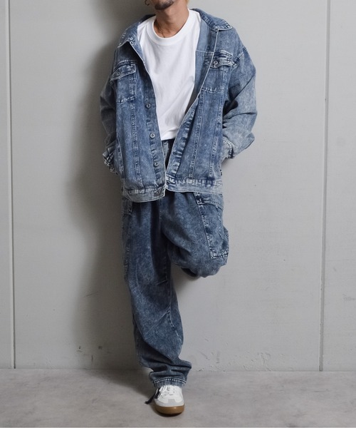 DOUBLE STEAL（ダブルスティール）の「オーバーサイズケミカルデニムGジャン（デニムジャケット・メンズ・ブルー/ブラック・LARGE/MEDIUM）」の8枚目の写真