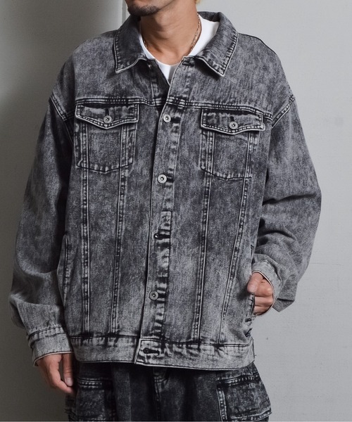 DOUBLE STEAL（ダブルスティール）の「オーバーサイズケミカルデニムGジャン（デニムジャケット・メンズ・ブルー/ブラック・LARGE/MEDIUM）」の9枚目の写真
