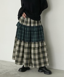 【forksy.】ネルチェックティアードメロースカートグリーン系