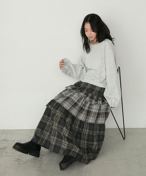 forksy.(フォルクシー)の「【forksy.】ネルチェックティアードメロースカート(スカート・レディース・グリーン系/グレー系/ブラウン系/ブラック系・FREE)」の18枚目の写真