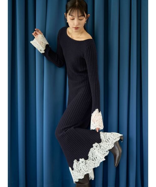 LAGUNAMOON（ラグナムーン）の「レースドッキングリブニットワンピース