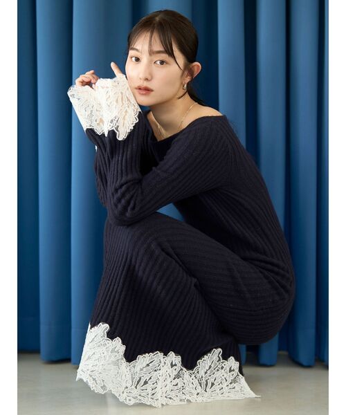 レースドッキングリブニットワンピース（ワンピース）｜LAGUNAMOON