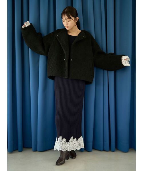 LAGUNAMOON(ラグナムーン)の「レースドッキングリブニットワンピース(ワンピース・レディース・ベージュ/ネイビー/ピンク・SMALL/MEDIUM)」の6枚目の写真