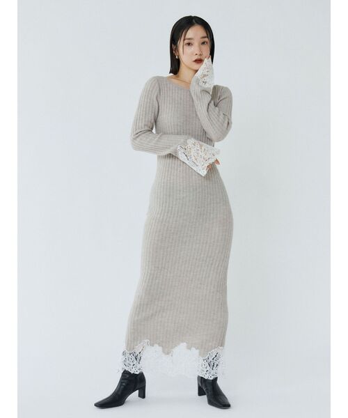 LAGUNAMOON(ラグナムーン)の「レースドッキングリブニットワンピース(ワンピース・レディース・ベージュ/ネイビー/ピンク・SMALL/MEDIUM)」の10枚目の写真