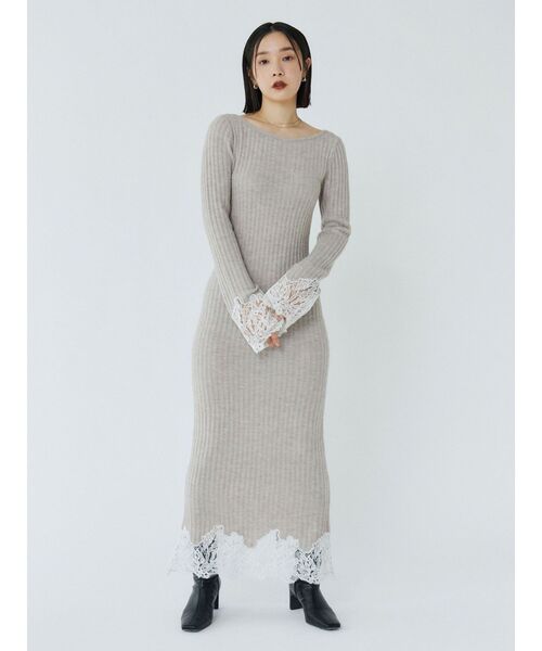 LAGUNAMOON(ラグナムーン)の「レースドッキングリブニットワンピース(ワンピース・レディース・ベージュ/ネイビー/ピンク・SMALL/MEDIUM)」の12枚目の写真