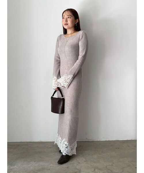 セール】レースドッキングリブニットワンピース（ワンピース