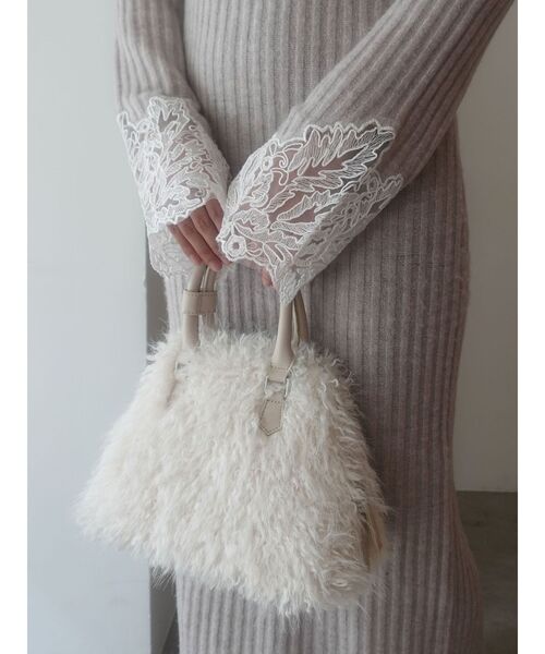 LAGUNAMOON（ラグナムーン）の「レースドッキングリブニットワンピース（ワンピース・レディース・ベージュ/ネイビー/ピンク・SMALL/MEDIUM）」の6枚目の写真