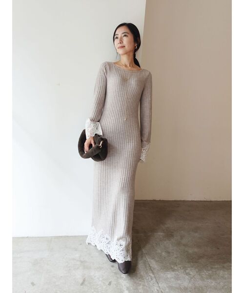 セール】レースドッキングリブニットワンピース（ワンピース