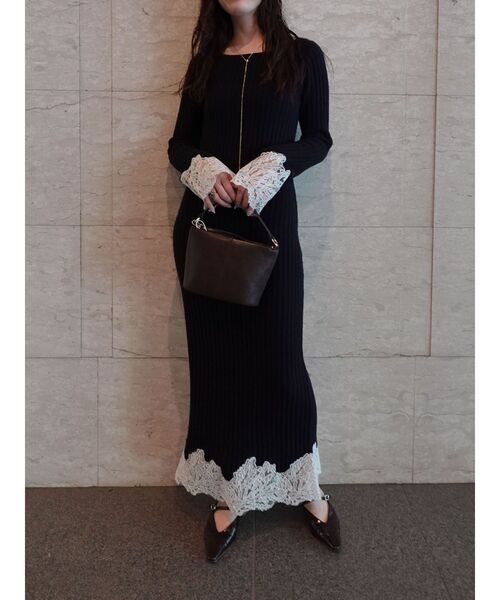 LAGUNAMOON（ラグナムーン）の「レースドッキングリブニットワンピース（ワンピース・レディース・ベージュ/ネイビー/ピンク・SMALL/MEDIUM）」の14枚目の写真