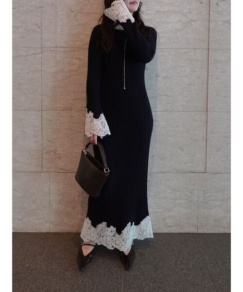 LAGUNAMOON（ラグナムーン）の「レースドッキングリブニットワンピース（ワンピース・レディース・ベージュ/ネイビー/ピンク・SMALL/MEDIUM）」の16枚目の写真