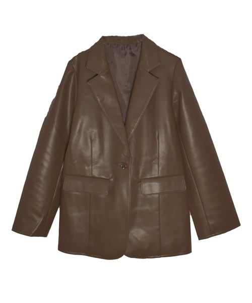 Reurie'（レウリィ）の「フェイクレザーテーラードジャケット / 大人カジュアル モード きれいめ シンプル オーバーサイズ クール アウター 合皮（テーラードジャケット・レディース・ブラウン/ブラック・FREE）」の9枚目の写真