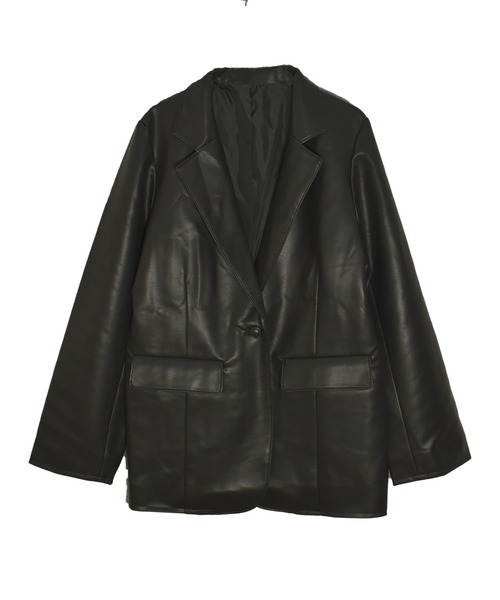 Reurie'（レウリィ）の「フェイクレザーテーラードジャケット / 大人カジュアル モード きれいめ シンプル オーバーサイズ クール アウター 合皮（テーラードジャケット・レディース・ブラウン/ブラック・FREE）」の8枚目の写真