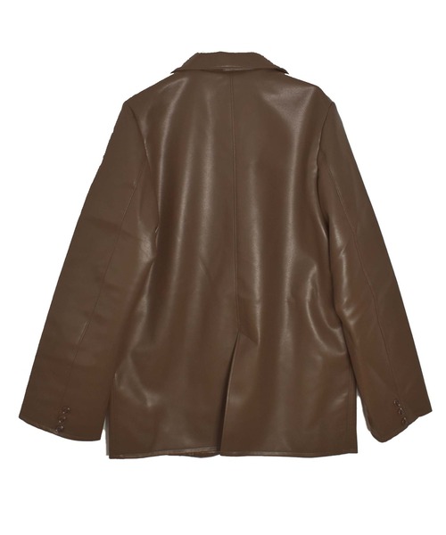 Reurie'（レウリィ）の「フェイクレザーテーラードジャケット / 大人カジュアル モード きれいめ シンプル オーバーサイズ クール アウター 合皮（テーラードジャケット・レディース・ブラウン/ブラック・FREE）」の10枚目の写真