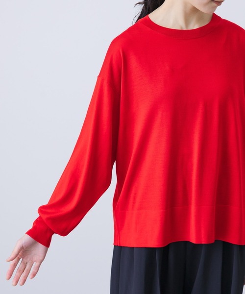 かぐれ　ウォッシャブルシルクワイドニット　絹　体型カバー　春秋　毛　赤　Ｆ かぐれ ウォッシャブルシルクワイドニット 絹 体型カバー 春秋 毛 赤