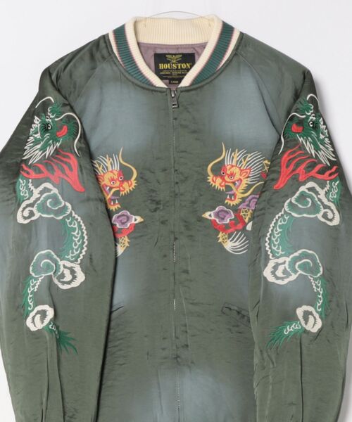 HOUSTON（ヒューストン）の「HOUSTON USED加工スカジャン(MAP)（スカジャン・メンズ・グリーン/ブルー/ブラック・MEDIUM/LARGE/X-LARGE/XX-LARGE）」の5枚目の写真