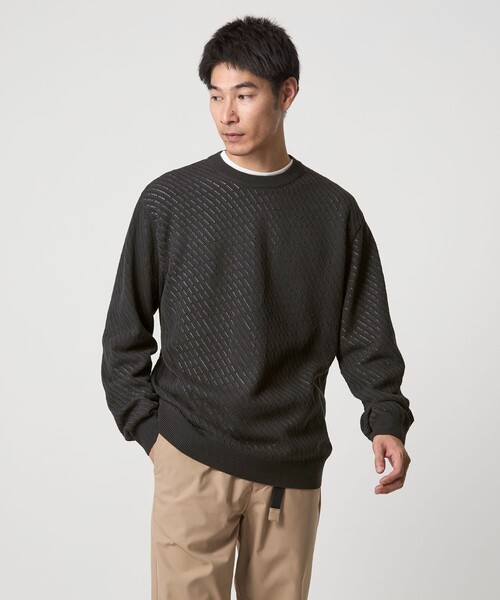 セール】メッシュ レイヤード クルーネック ニット（ニット/セーター