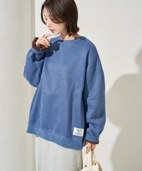 FREAK'S STORE(フリークスストア)の「限定展開 DISCUS ATHLETIC/ディスカス アスレチック インレー 裏 シャギー ボンディング 配色 プルオーバー(スウェット・レディース・グリーン/ライトグレー/ブラック/ブルー/ナチュラル・MEDIUM/LARGE)」の5枚目の写真