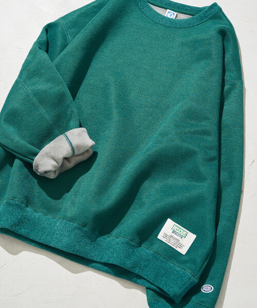FREAK'S STORE(フリークスストア)の「限定展開 DISCUS ATHLETIC/ディスカス アスレチック インレー 裏 シャギー ボンディング 配色 プルオーバー(スウェット・レディース・グリーン/ライトグレー/ブラック/ブルー/ナチュラル・MEDIUM/LARGE)」の4枚目の写真
