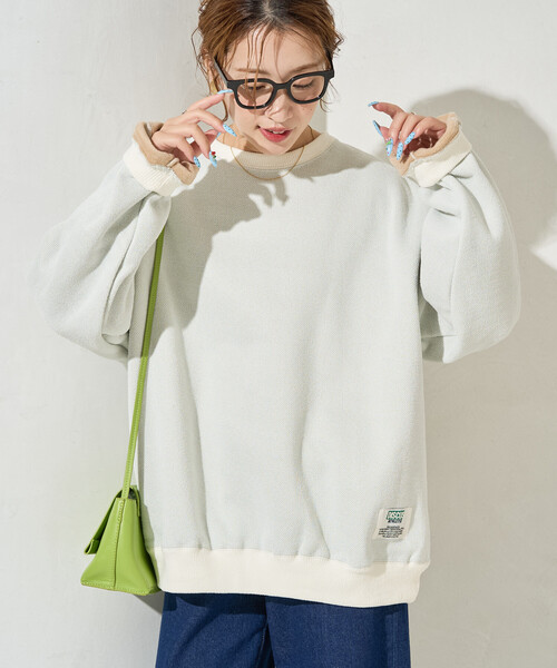 FREAK'S STORE(フリークスストア)の「限定展開 DISCUS ATHLETIC/ディスカス アスレチック インレー 裏 シャギー ボンディング 配色 プルオーバー(スウェット・レディース・グリーン/ライトグレー/ブラック/ブルー/ナチュラル・MEDIUM/LARGE)」の6枚目の写真