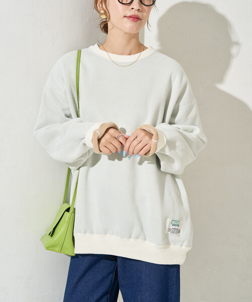 FREAK'S STORE(フリークスストア)の「限定展開 DISCUS ATHLETIC/ディスカス アスレチック インレー 裏 シャギー ボンディング 配色 プルオーバー(スウェット・レディース・グリーン/ライトグレー/ブラック/ブルー/ナチュラル・MEDIUM/LARGE)」の7枚目の写真